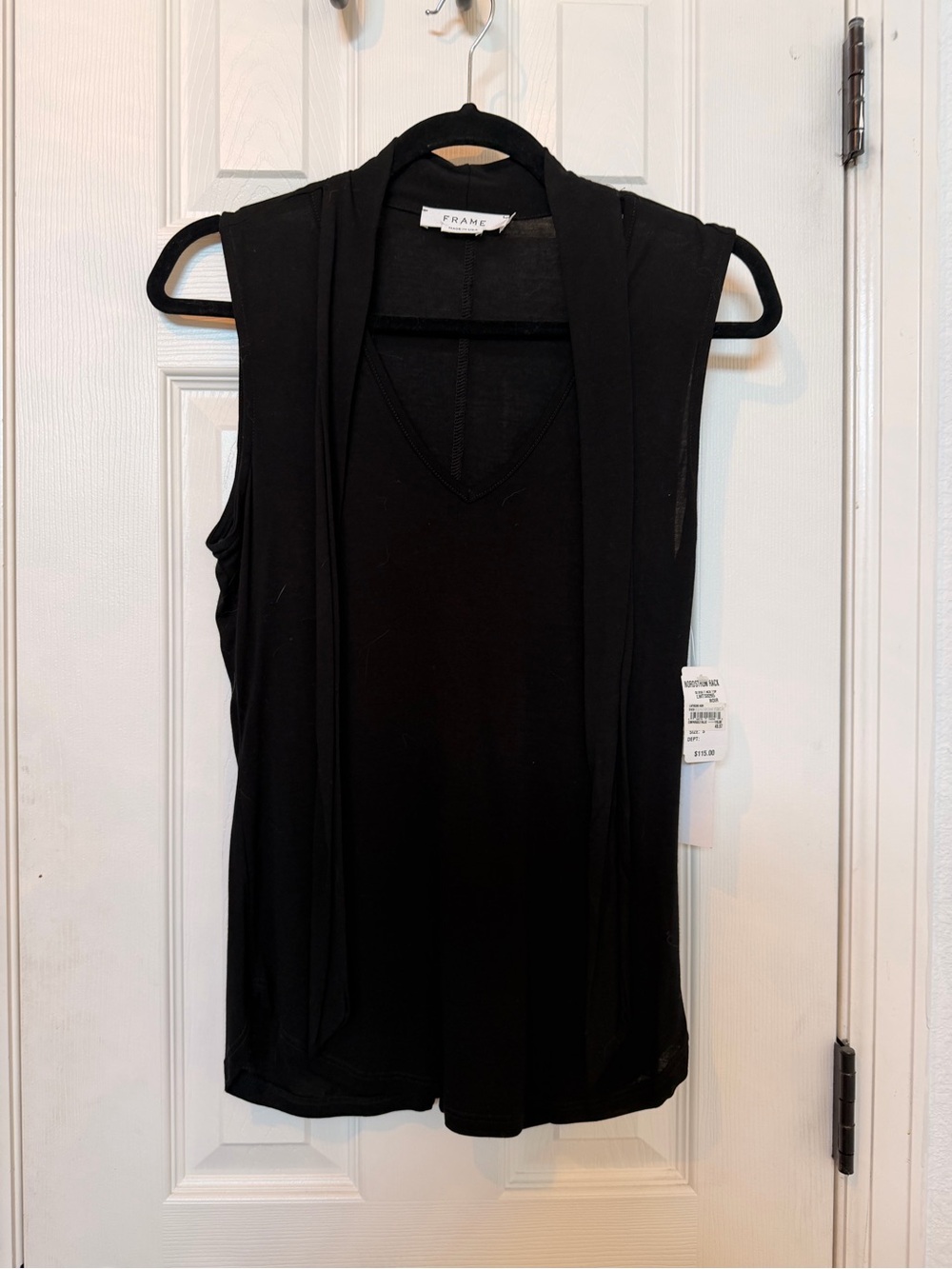 Frame knit Black Sleeveless V-Neck Draped Tank with tie size s
